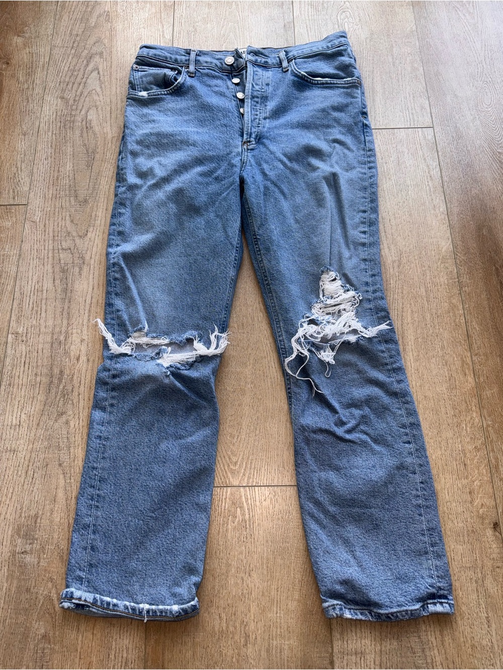 AGOLDE Distressed Straight-Leg Jeans in Blue Wash